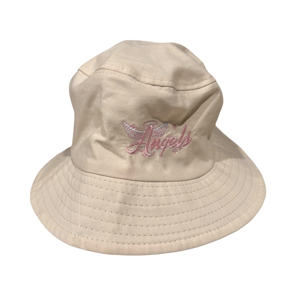 Cream Angels Embroidered Bucket Hat Pink Halo Y2K Coquette Aesthetic